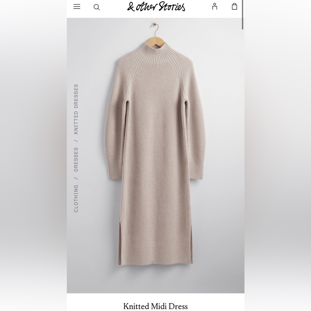 & Other Stories Knitted Midi Dress- Mole